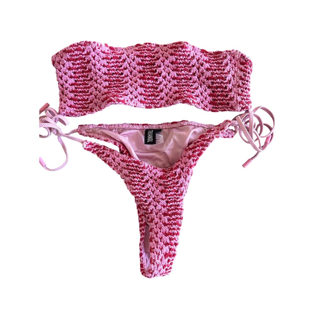 Triangl Pink Crochet Bandeau Bikini Set w/ Neoprene Zip Pouch Women’s Small